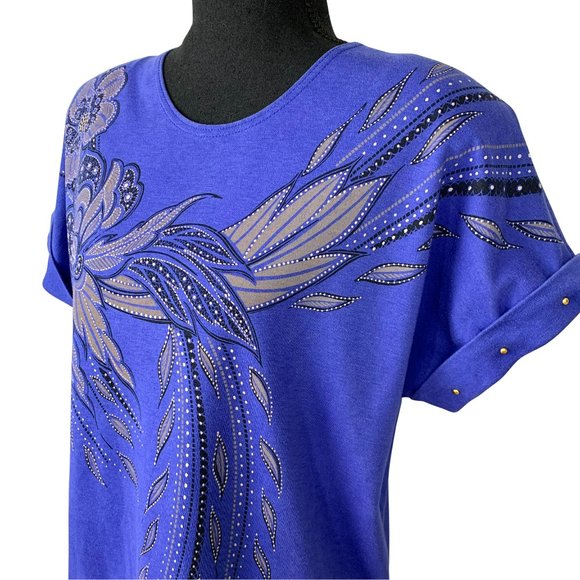 2/$25 - PICADILY Fashions Bedazzled Floral Paisley Short Sleeve Top - Picture 3 of 8